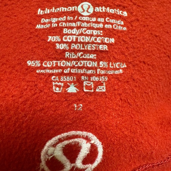 Vintage Era Lululemon Red Heavy Sweater 2012 | Size 12 | Lulu Zipper Pink Emblem - Picture 5 of 5